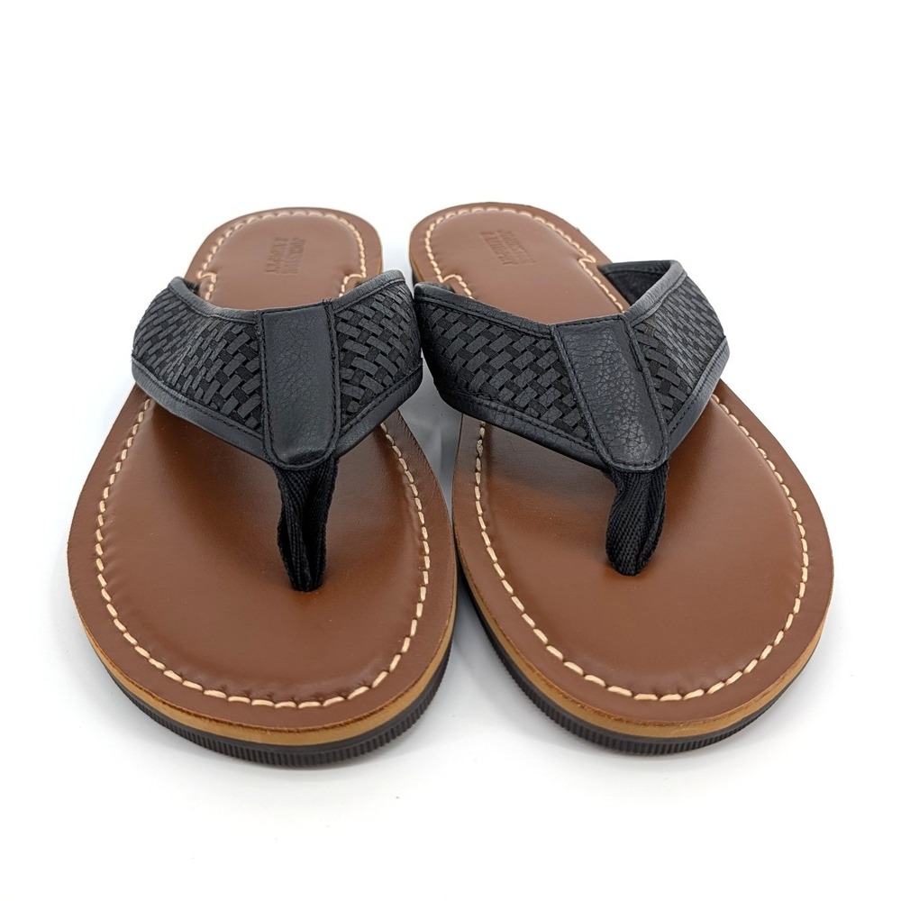 NWOT Johnston & Murphy Woven Leather Flip Flop Sandals Black Tan Mens 11M - Picture 2 of 5